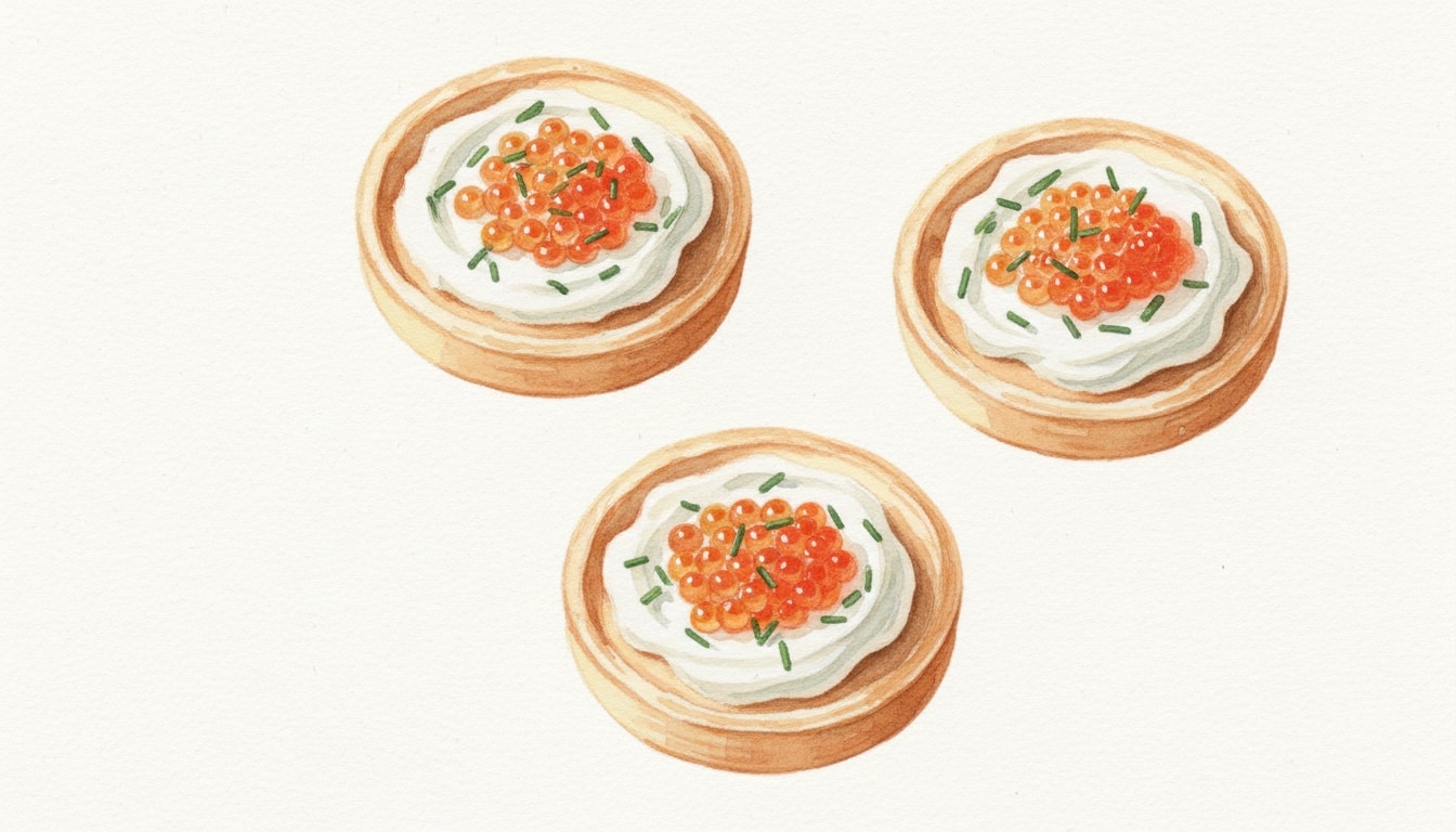 Salmon Roe Tartlets with Crème Fraîche & Chive
