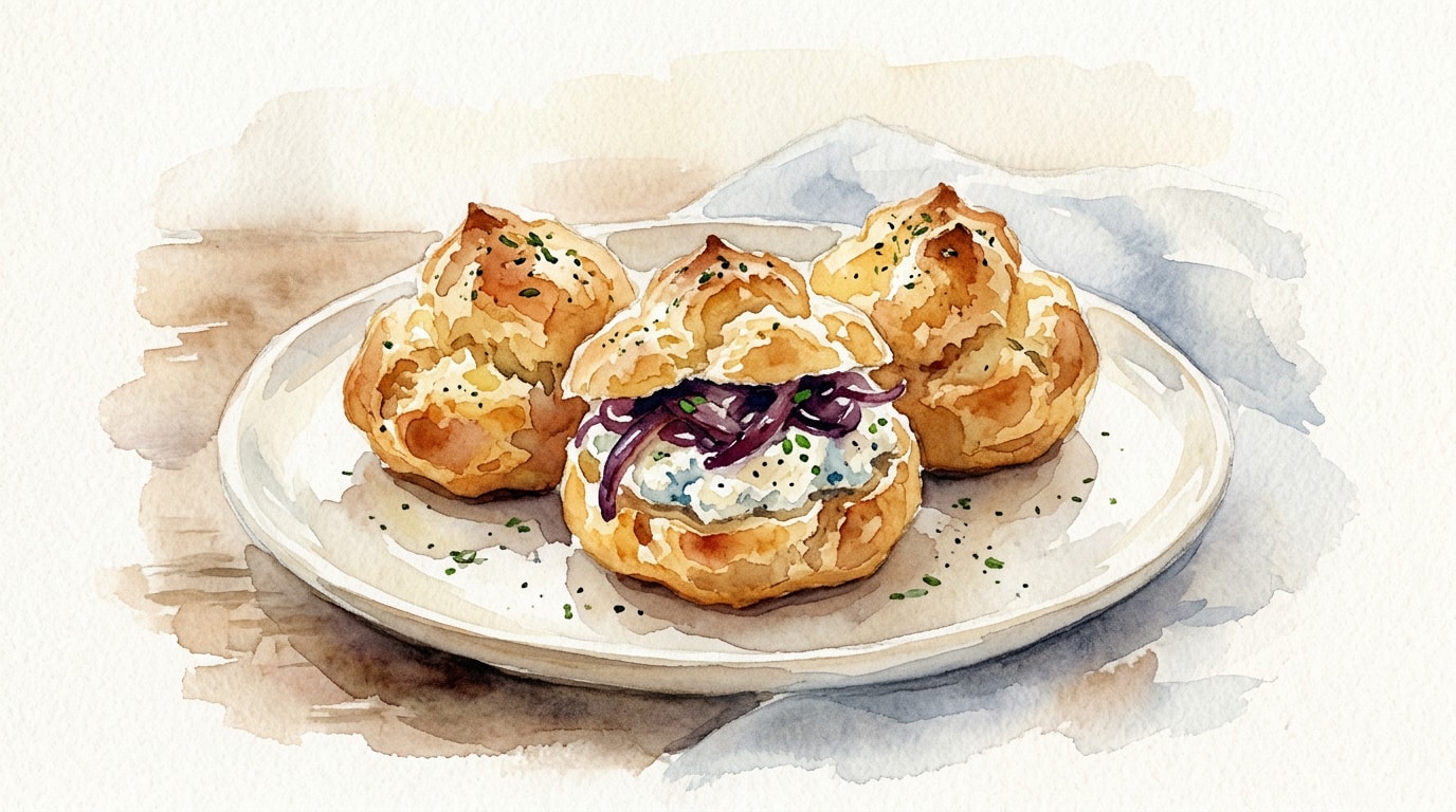 Savory Goat Cheese Choux Buns with Caramelized Red Onion