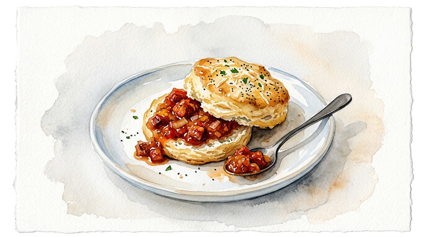 Savory Parmesan and Poppy Seed Biscuits with Chorizo Chutney