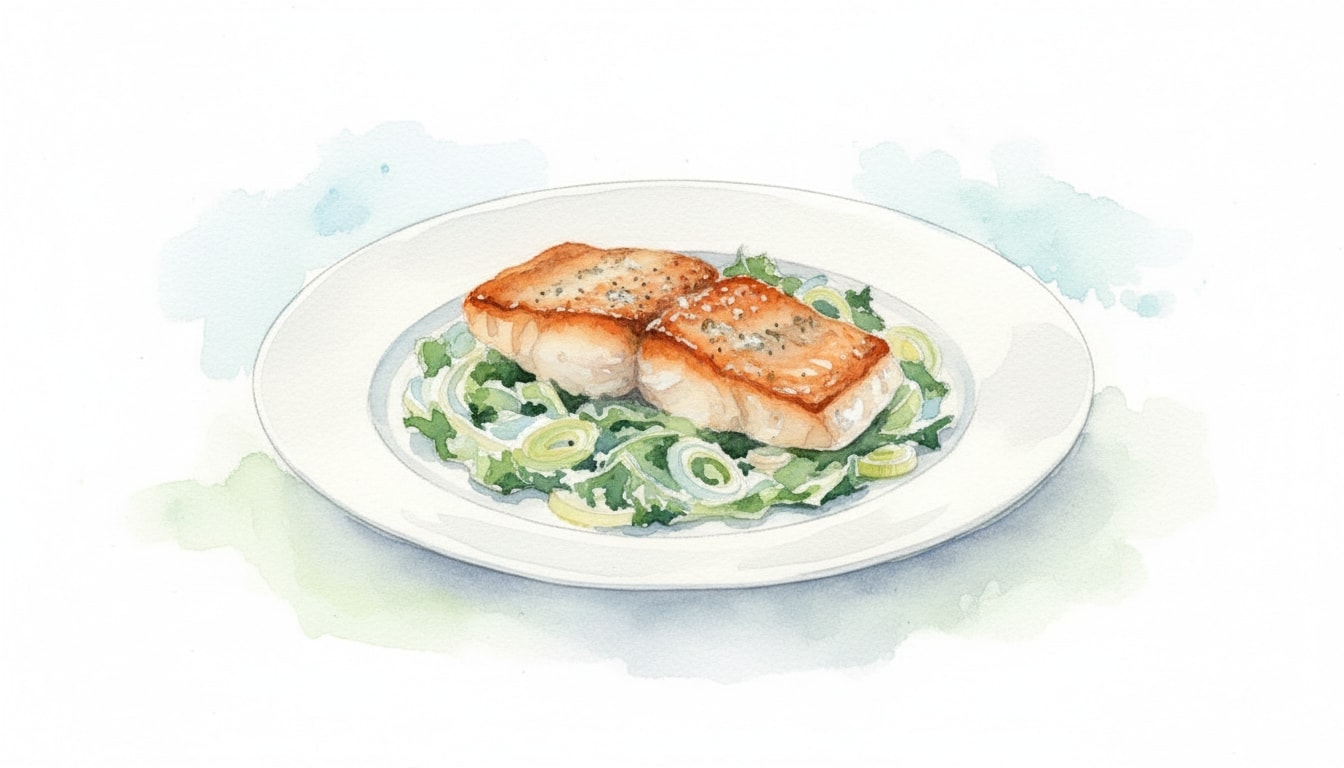 Seared Fish with Creamed Kale and Leeks