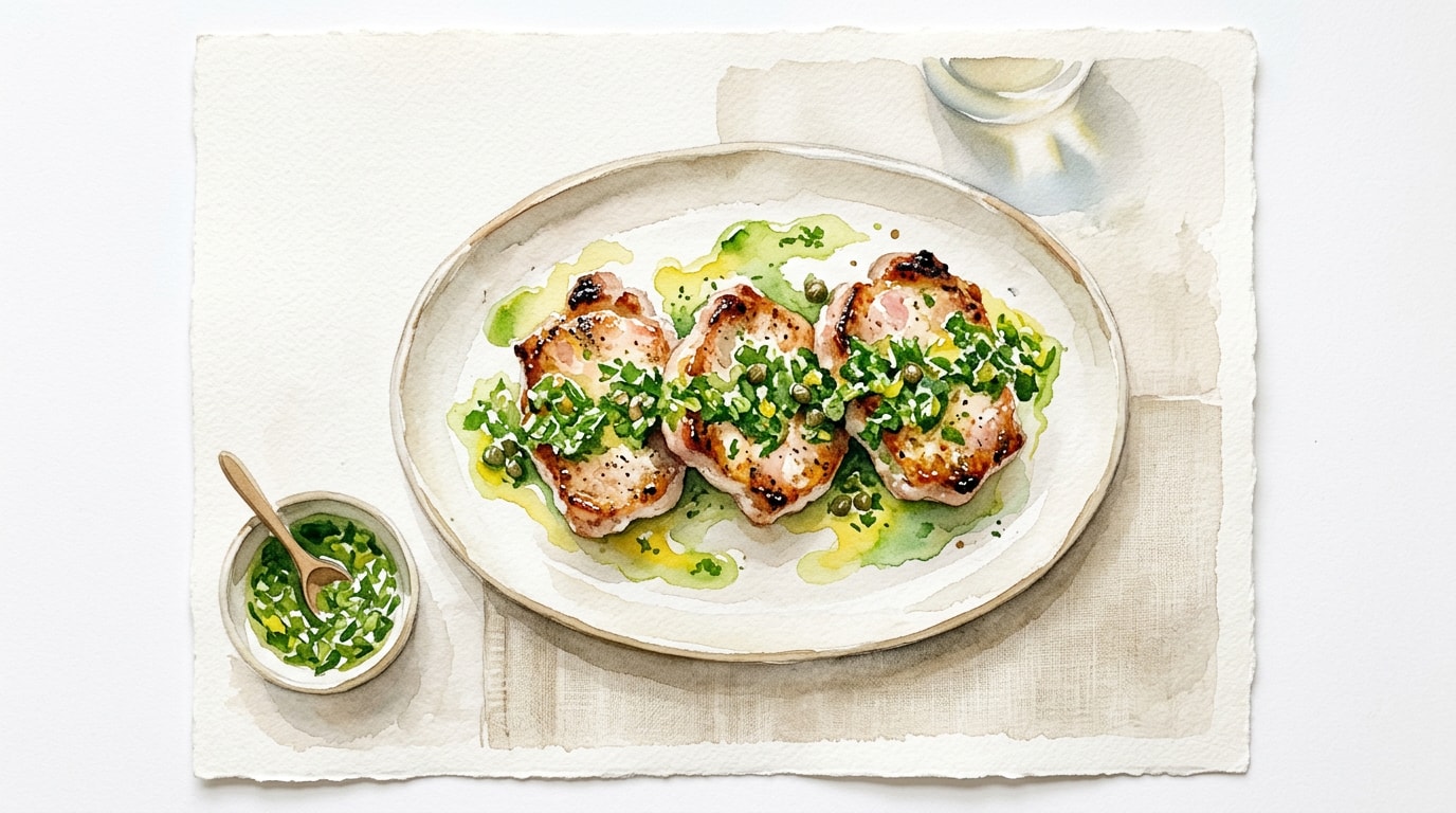 Seared Pork Cutlets with Green Garlic Salsa Verde