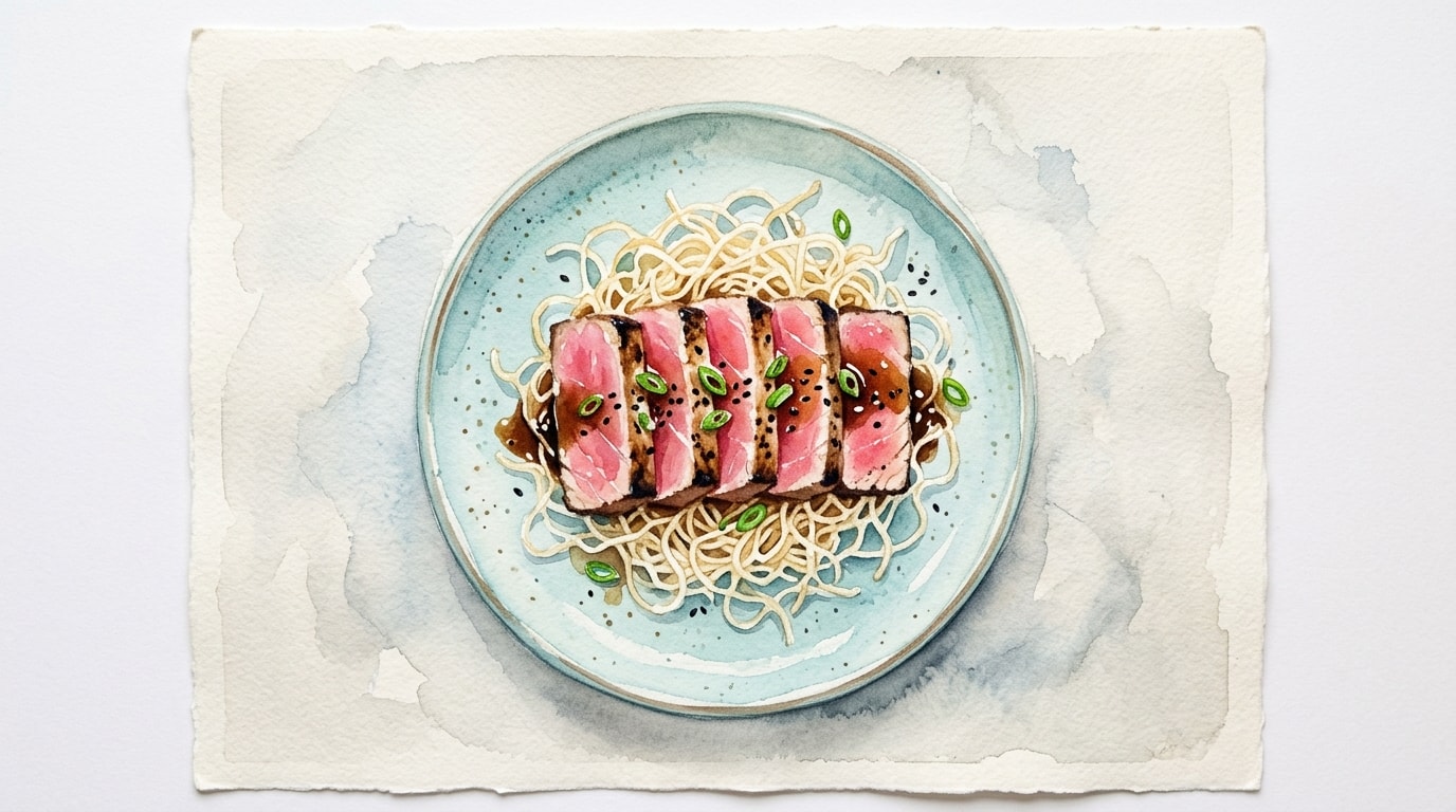 Seared Teriyaki Tuna with Crispy Rice Noodles