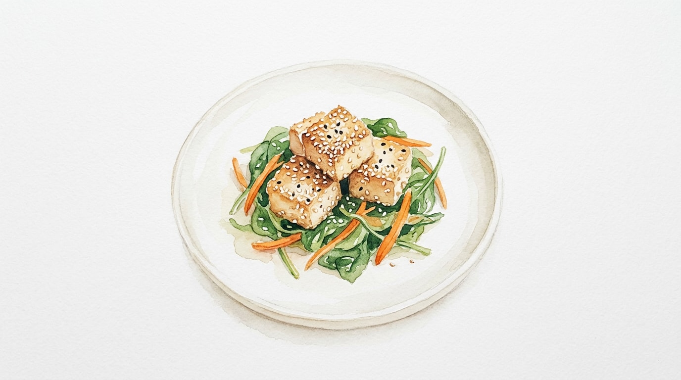 Sesame-Crusted Tofu with Sauteed Spinach and Carrots