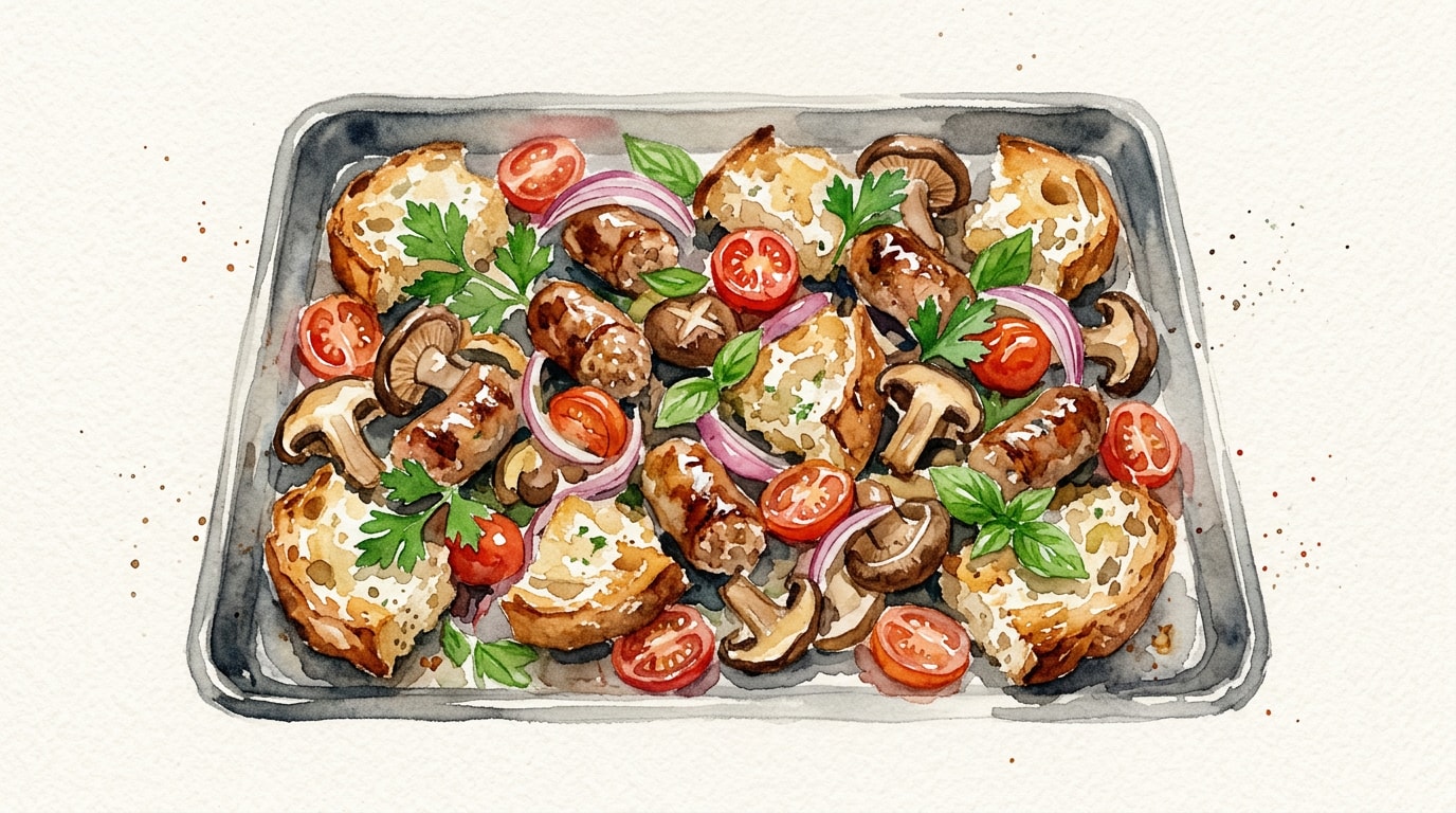 Sheet-Pan Roasted Sausage and Mushroom Panzanella