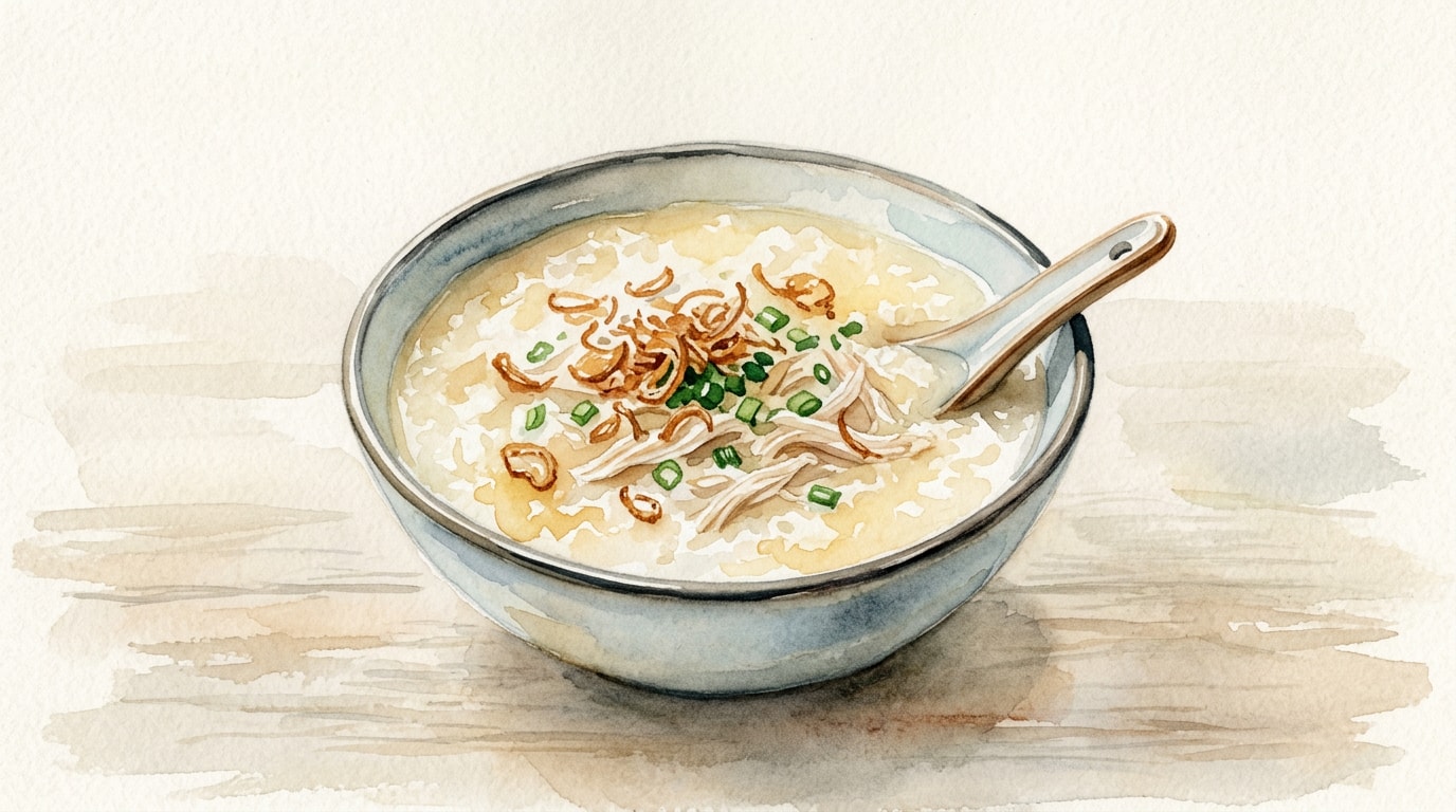 Simple Chicken Congee Jook with Crispy Shallots