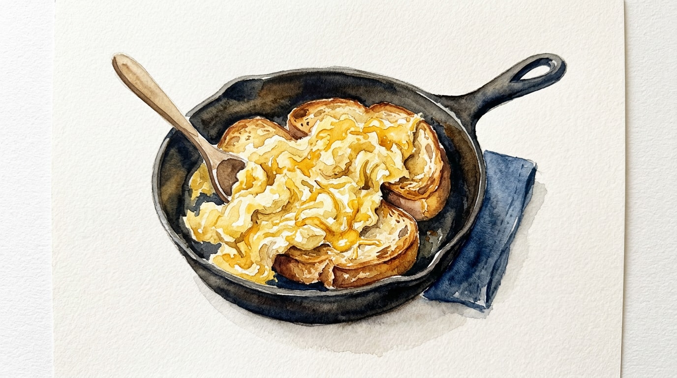 Skillet-Toasted Bread With Creamy Scrambled Eggs And Cheese