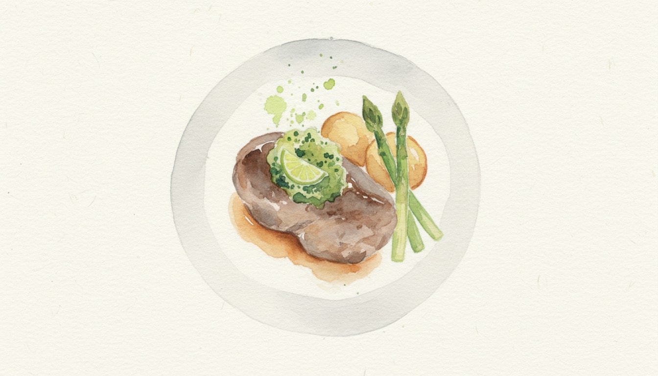 Slow-Braised Lamb Neck with Coriander Relish, Potatoes & Asparagus