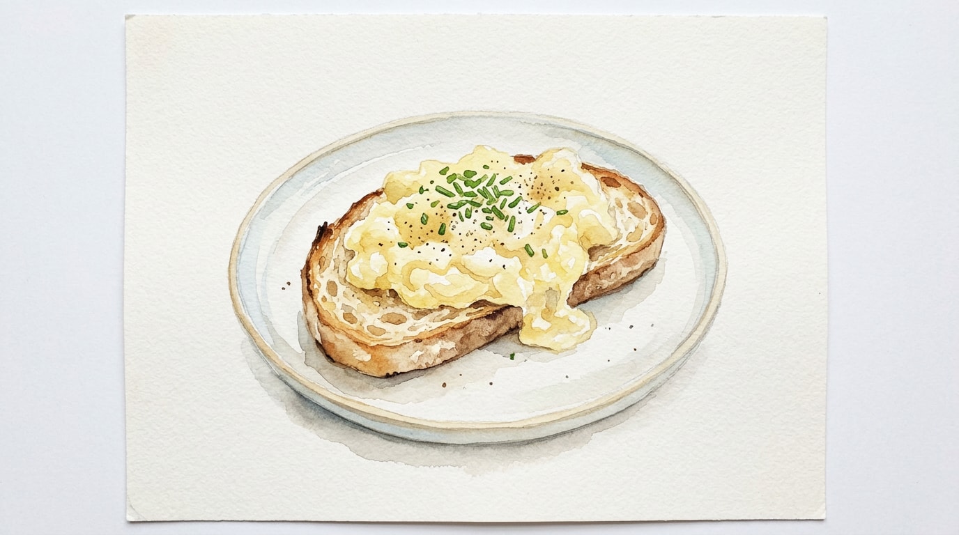 Slow-Cooked Soft Scrambled Eggs on Toast