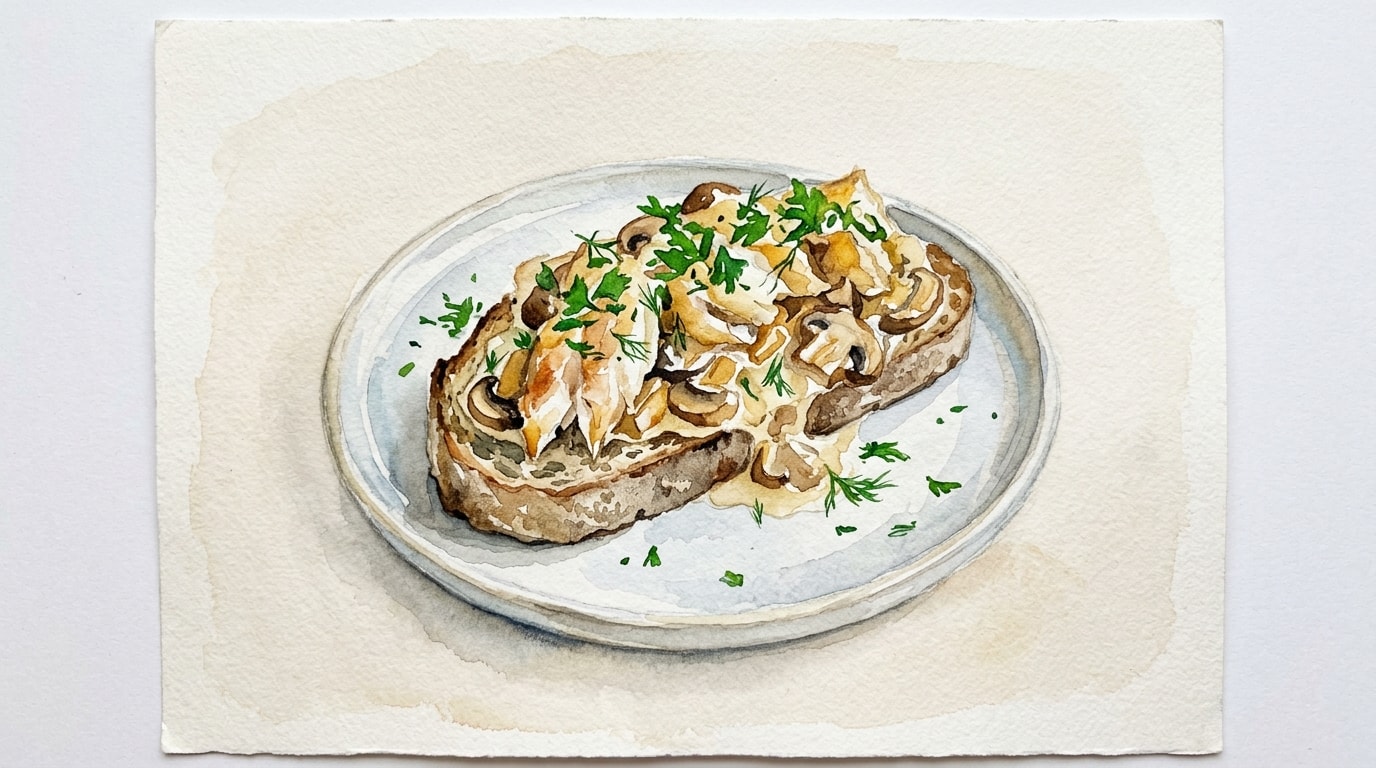 Smoked Haddock and Creamed Mushroom Tartine