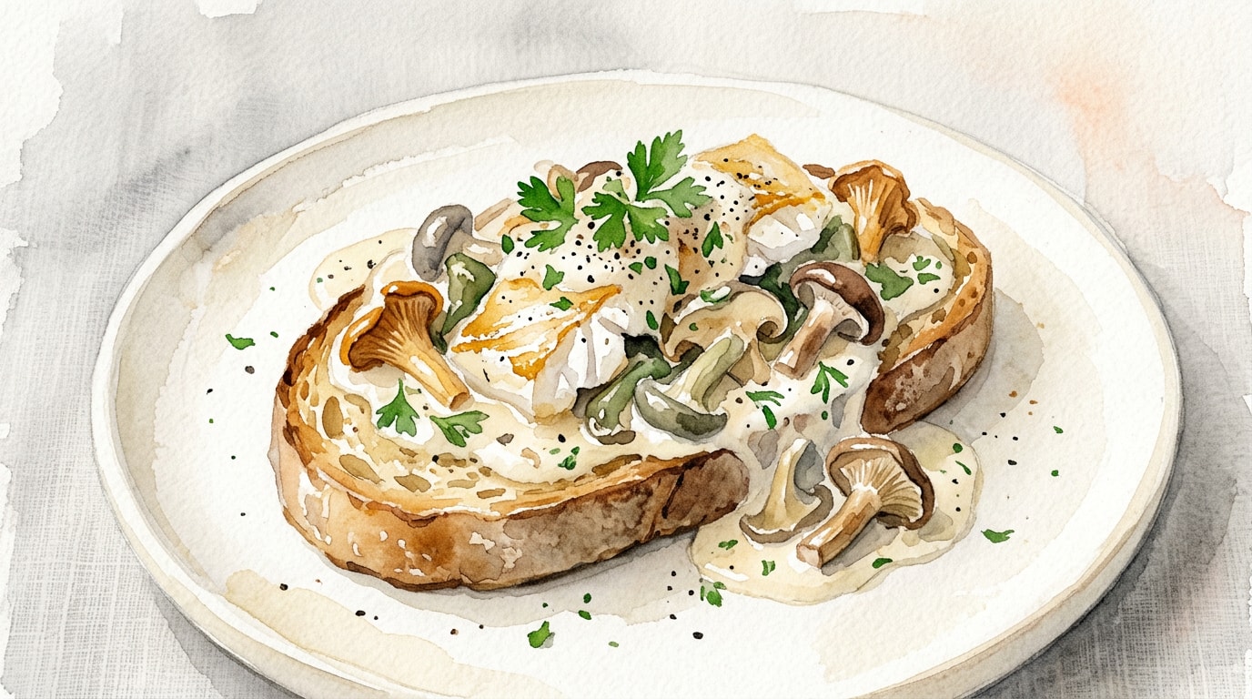 Smoked Haddock and Wild Mushroom Fricassee on Sourdough