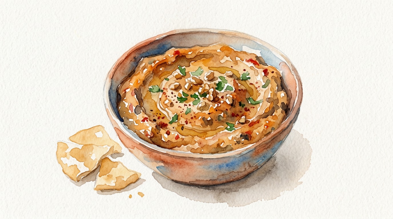 Smoky Aubergine and Red Pepper Walnut Dip