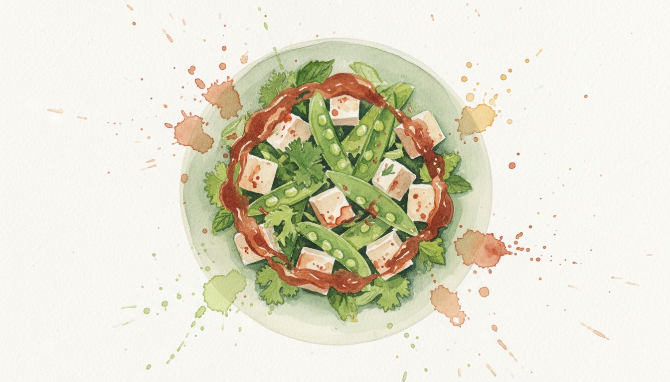 Snap Pea, Tofu, and Herb Salad with Spicy Peanut Sauce