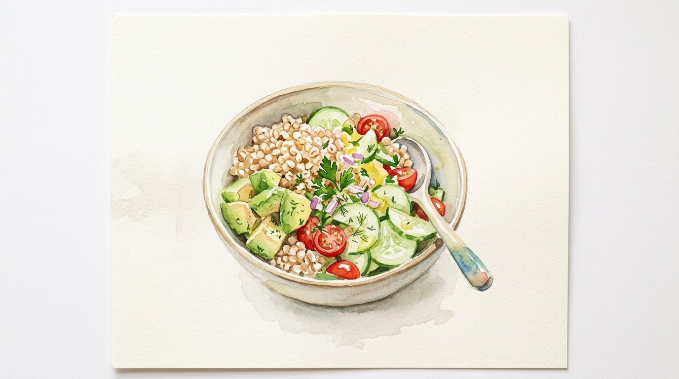 Sorghum, Avocado, and Cucumber Salad with Lemon Vinaigrette