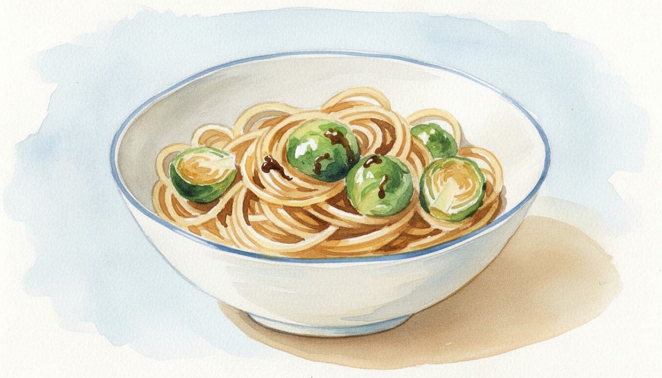 Soy-Glazed Brown Butter Brussels Sprout Spaghetti