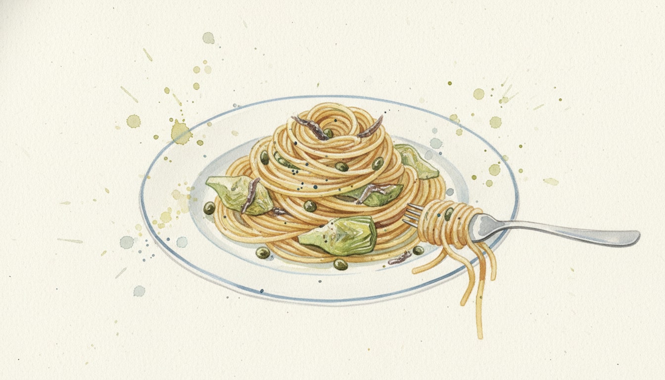 Spaghetti with Artichokes, Anchovies, and Capers