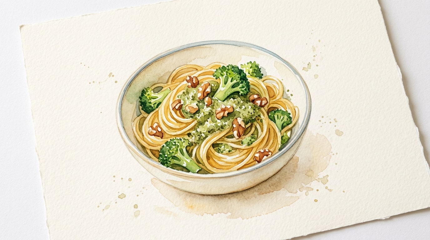 Spaghetti With Broccoli And Walnut Pesto