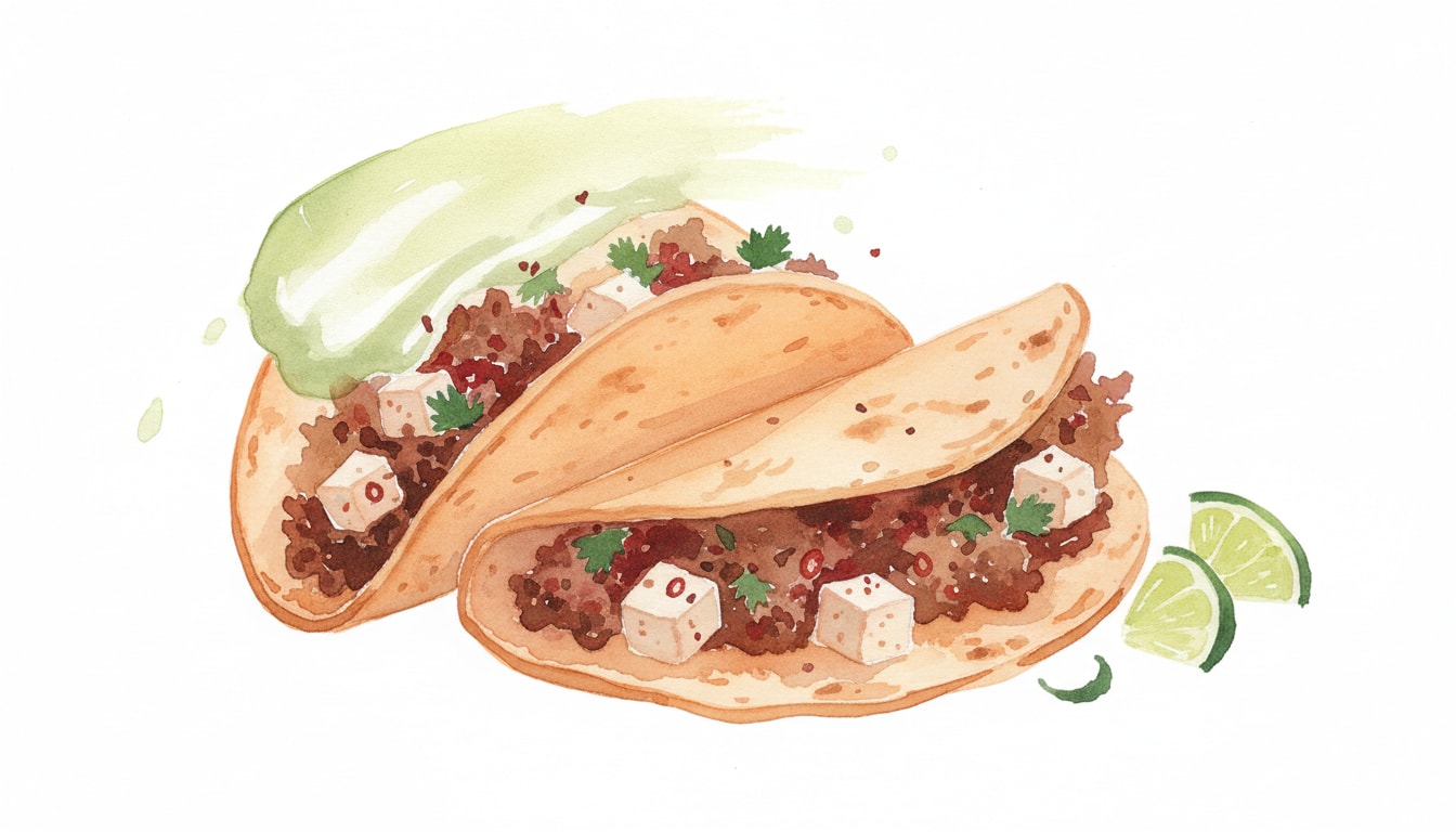 Spiced Beef and Tofu Tacos with Lime Crema