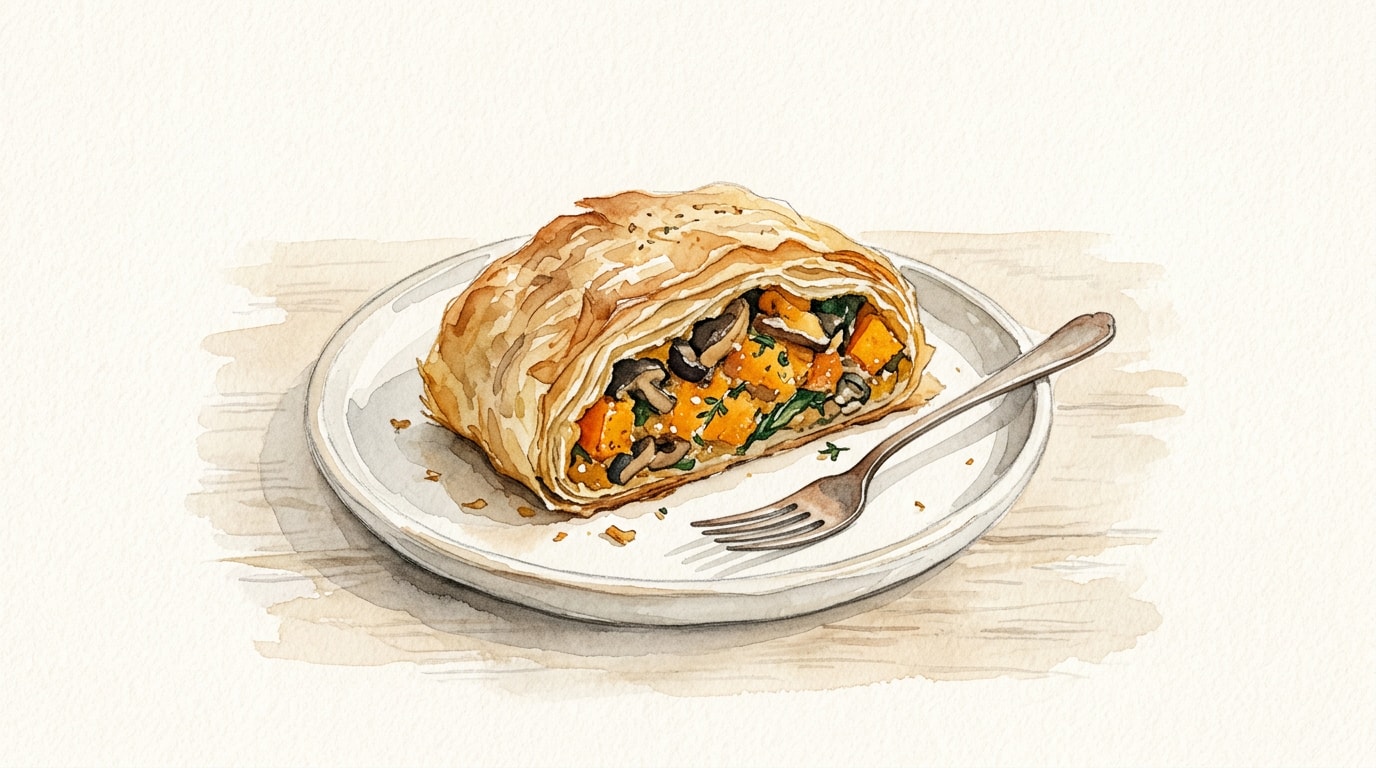 Spiced Butternut Squash and Wild Mushroom Filo Strudel