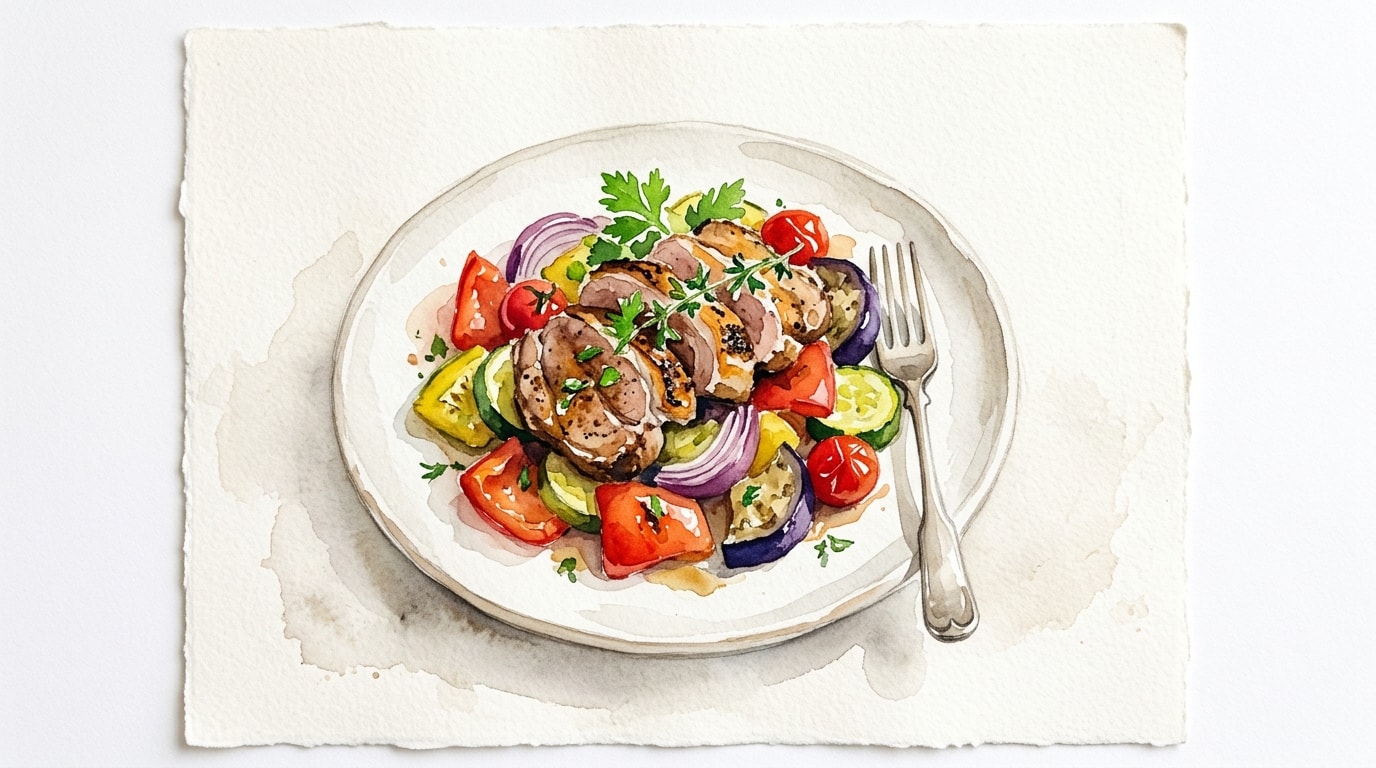 Spiced Lamb Neck Fillet with Roasted Mediterranean Vegetables