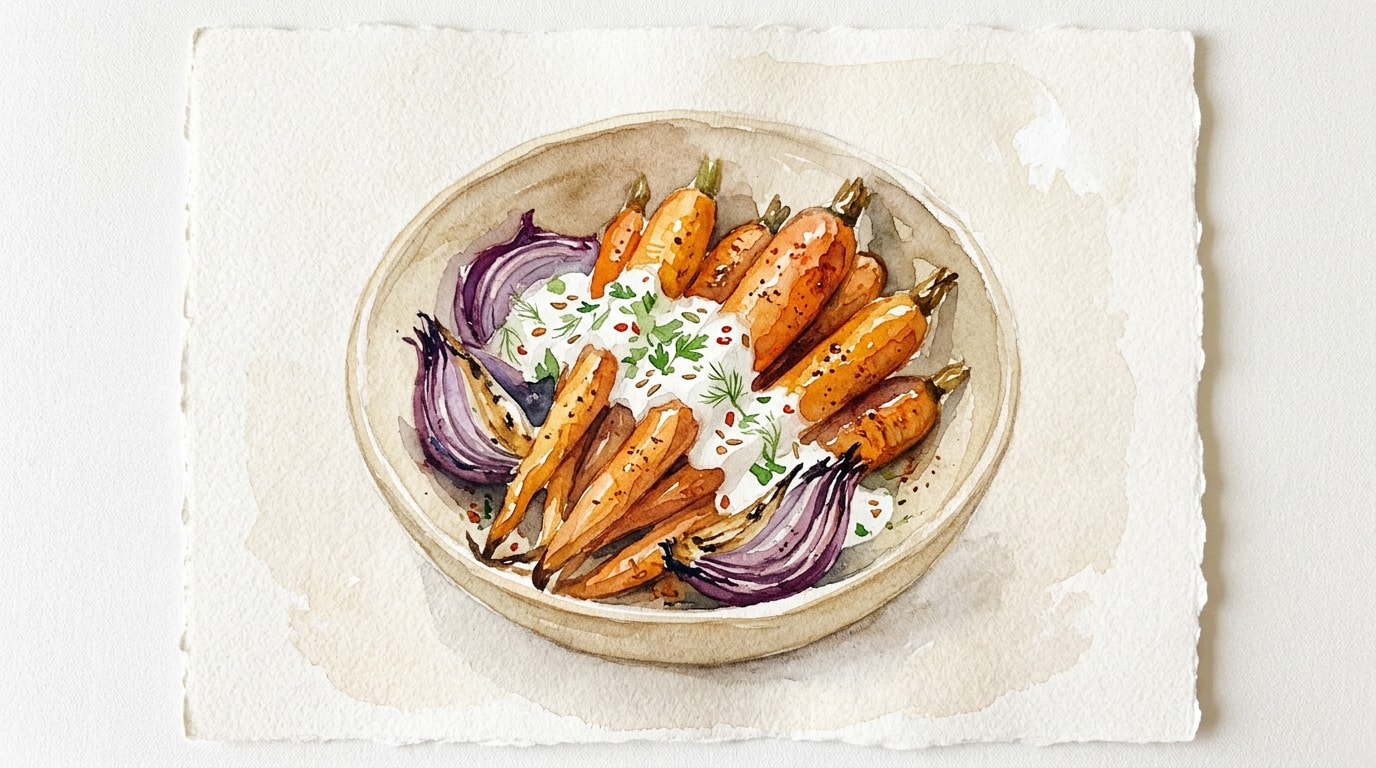 Spiced Roasted Carrots and Red Onions with Yogurt Dressing
