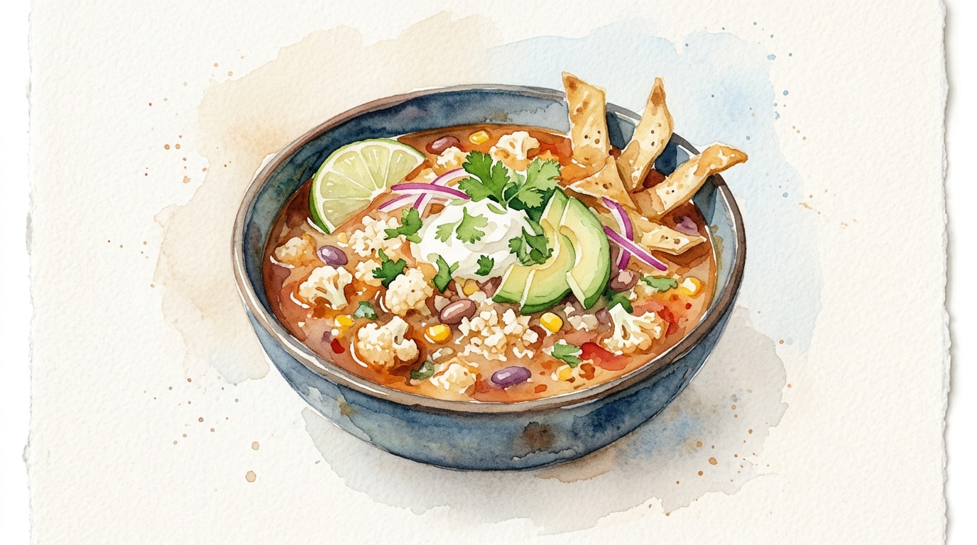 Spicy Cauliflower Rice Tortilla Soup