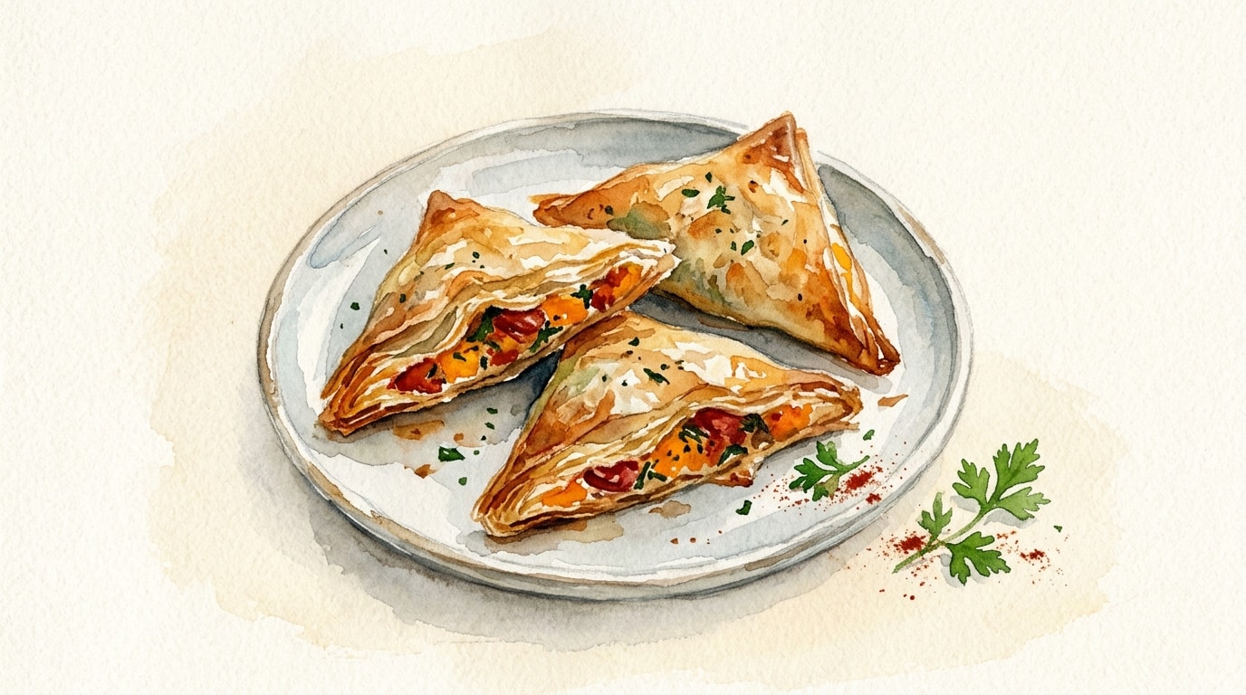Spicy Chorizo and Butternut Squash Filo Triangles