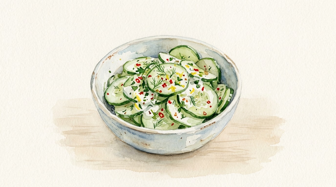 Spicy Marinated Cucumbers with Herbed Lemon Yogurt