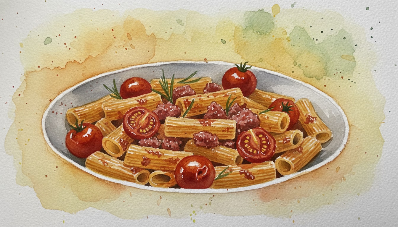 Spicy Sausage and Rosemary Rigatoni with Blistered Tomatoes