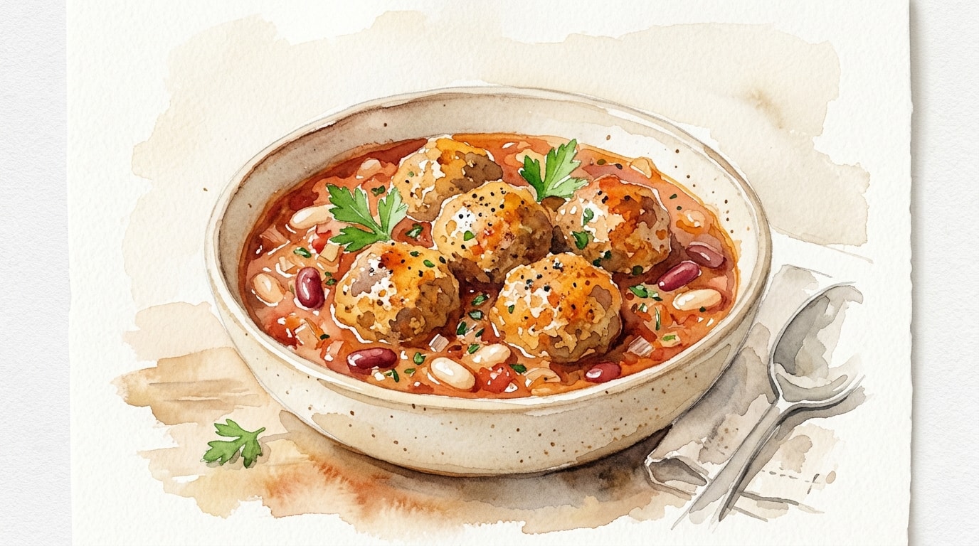 Spicy Spanish Beef and Pork Meatballs with Tomato Bean Sauce