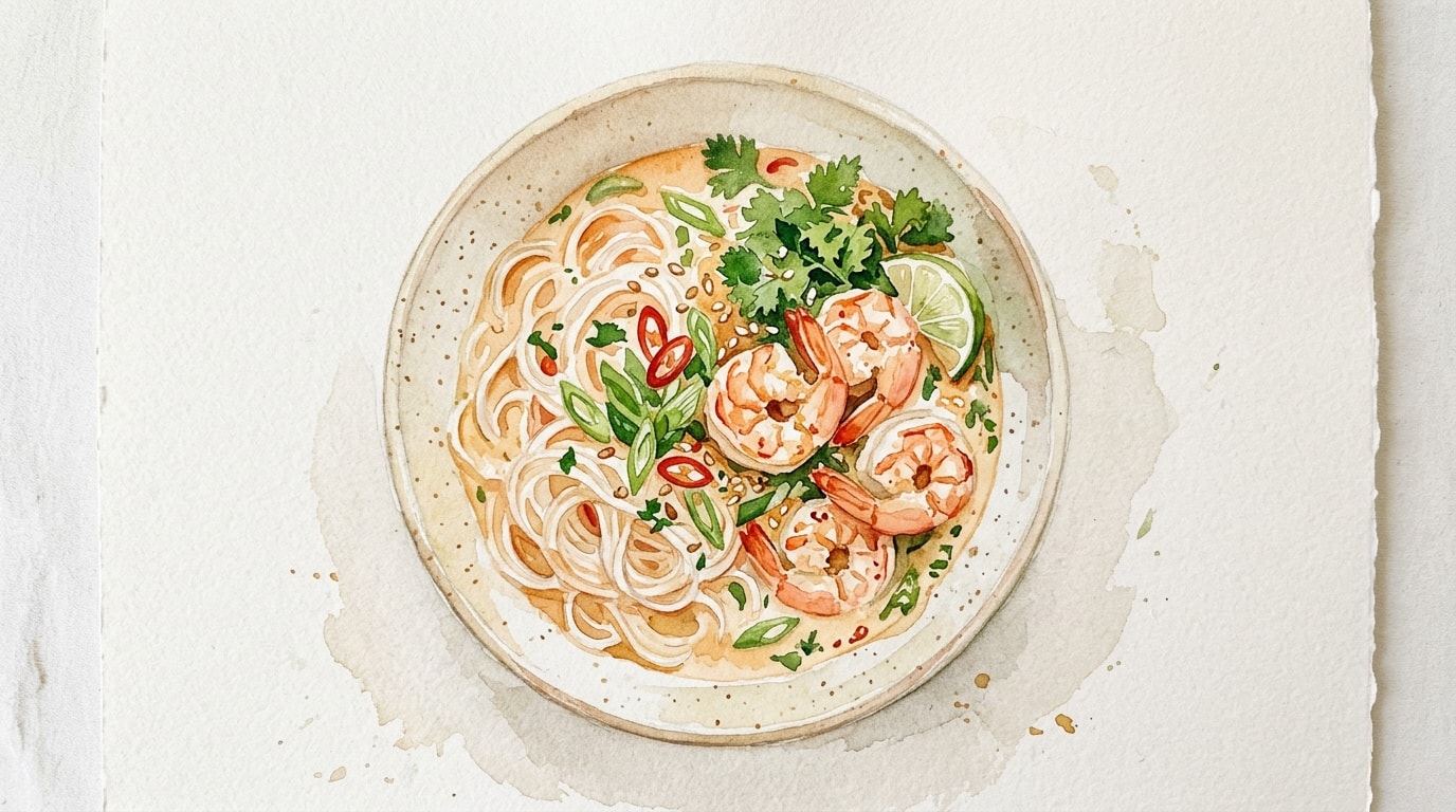 Spicy Thai Coconut Shrimp With Rice Noodles