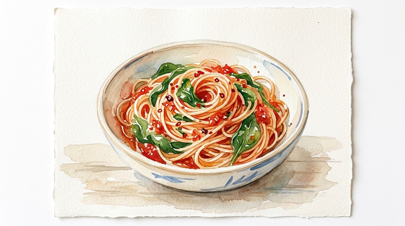 Spicy Tomato and Spinach Spaghetti