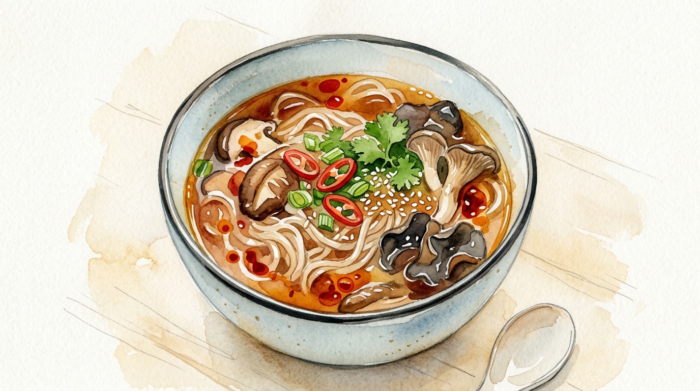 Spicy Vegan Mushroom Noodle Soup