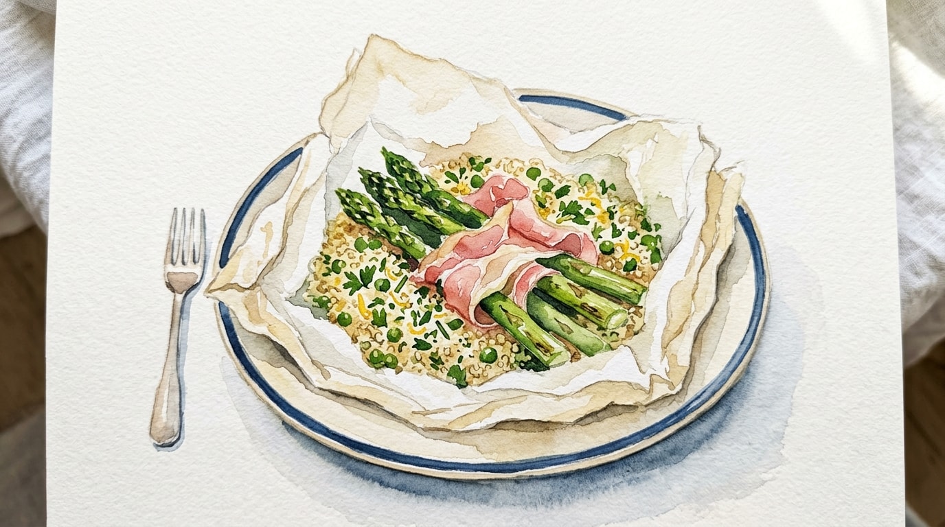 Spring Asparagus and Prosciutto Couscous en Papillote