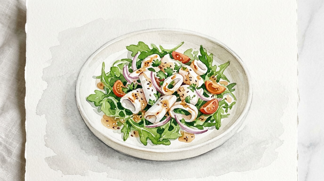Squid and Arugula Salad with Toasted Sesame Dressing
