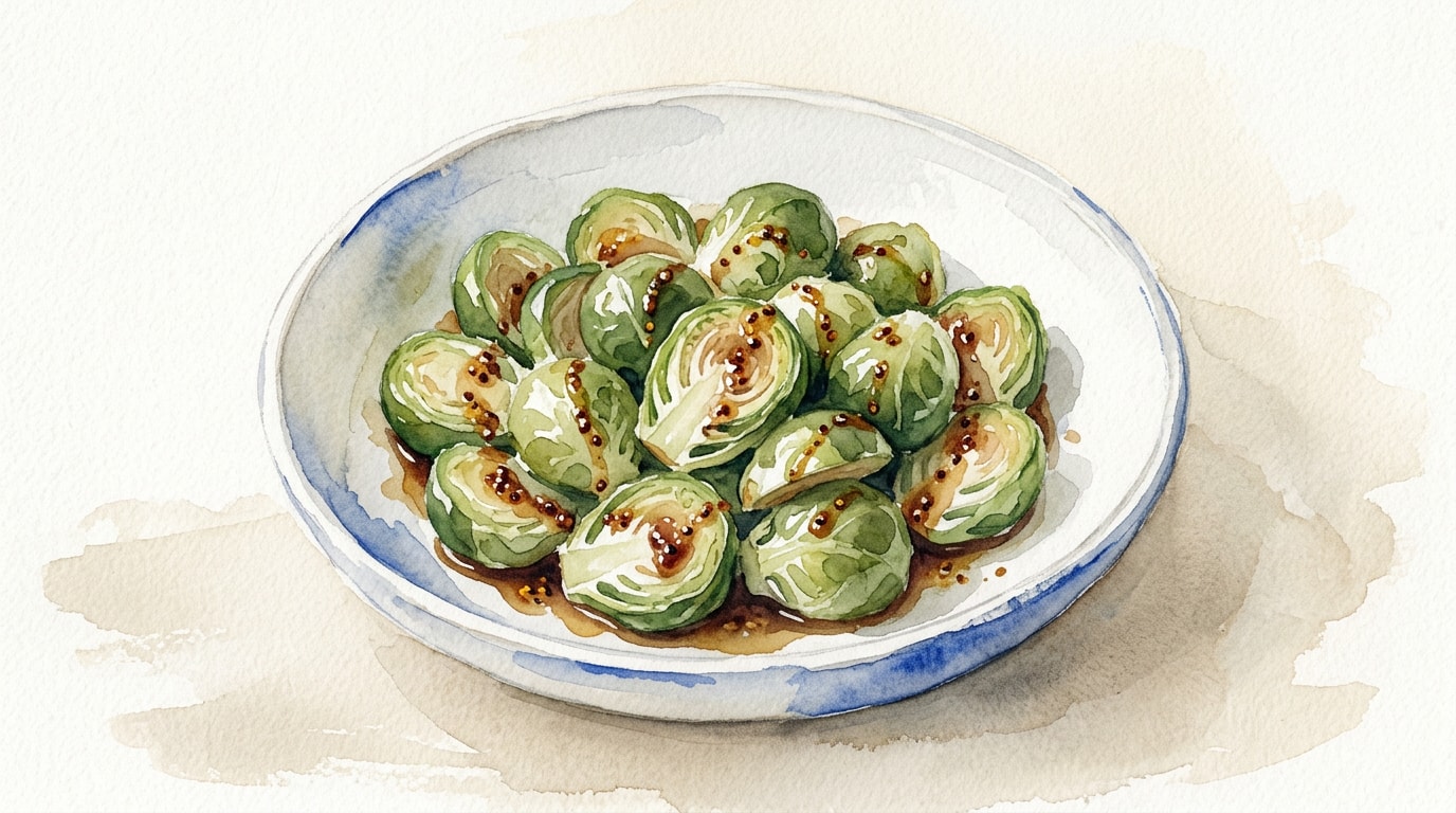 Steamed Brussels Sprouts with Balsamic Mustard Glaze