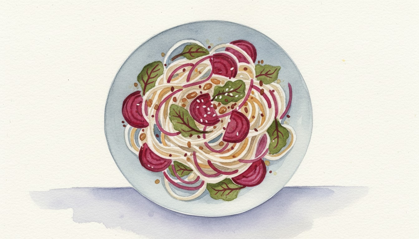 Stir-Fried Rice Noodles With Beets and Beet Greens