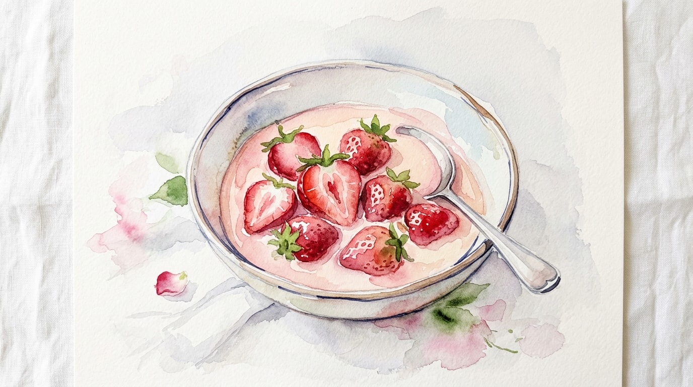 Strawberries with Rose-Infused Pouring Custard
