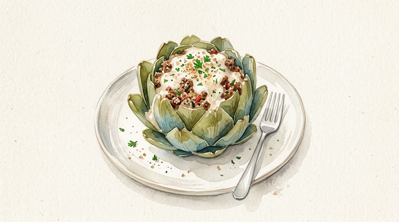 Stuffed Artichokes with Spiced Ground Beef and Bechamel