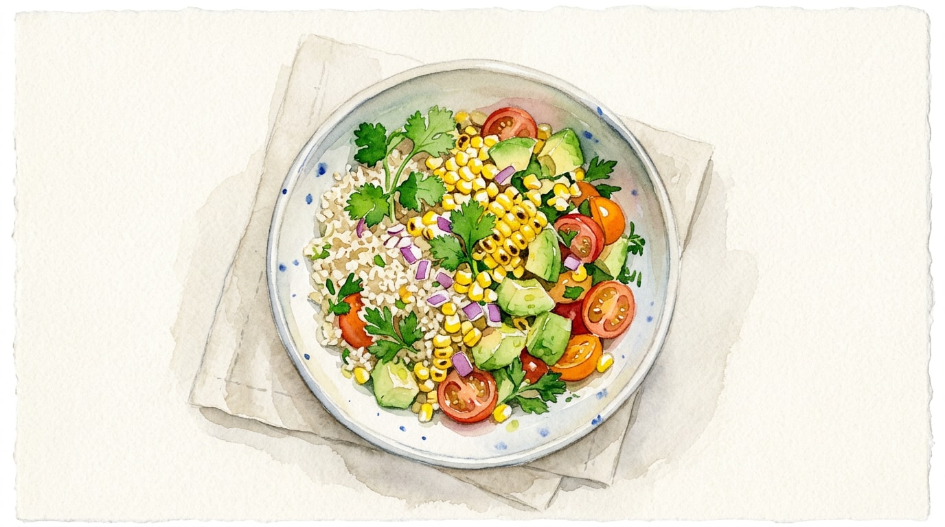 Summer Bulgur, Corn, and Avocado Salad