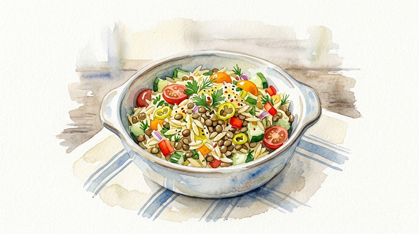 Summer Lentil and Orzo Salad with Lemon-Pepperoncini Dressing
