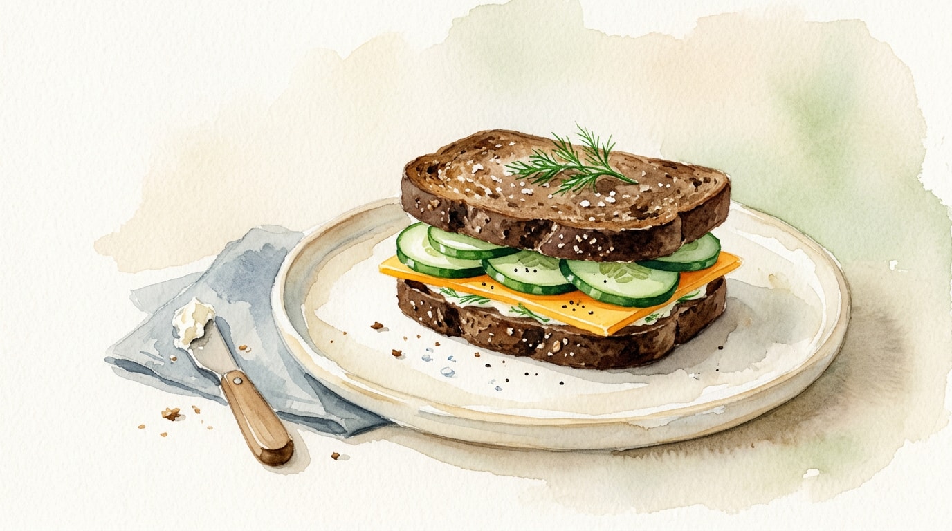 Sweet and Salty Cheddar Cucumber Pumpernickel Sandwich
