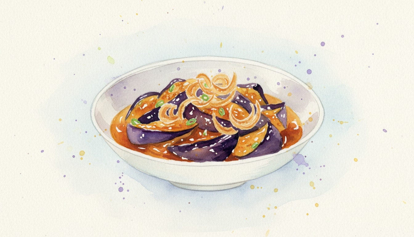 Sweet and Sour Eggplant With Garlic Chips