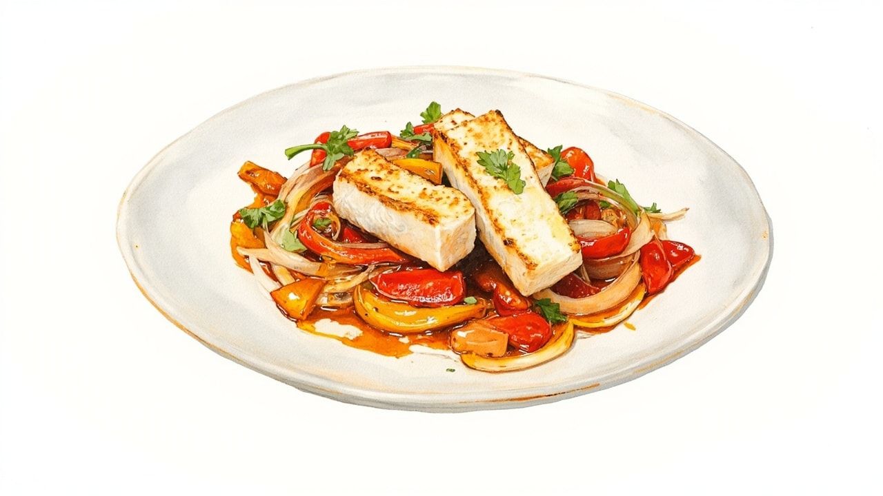 Swordfish with Sweet and Hot Pepper Sauté