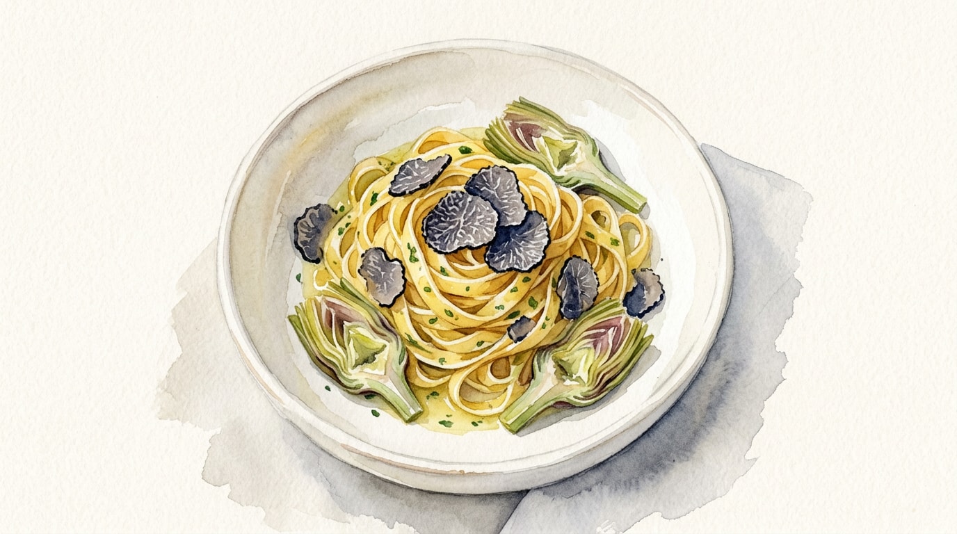 Tagliatelle with Globe Artichokes and Fresh Black Truffle