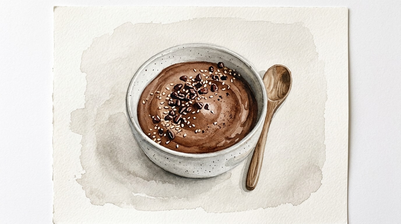 Tahini Dark Chocolate Mousse with Candied Cacao Nibs
