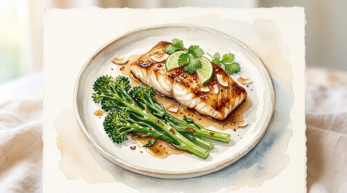 Tamarind-Coconut Roasted Fish with Broccolini