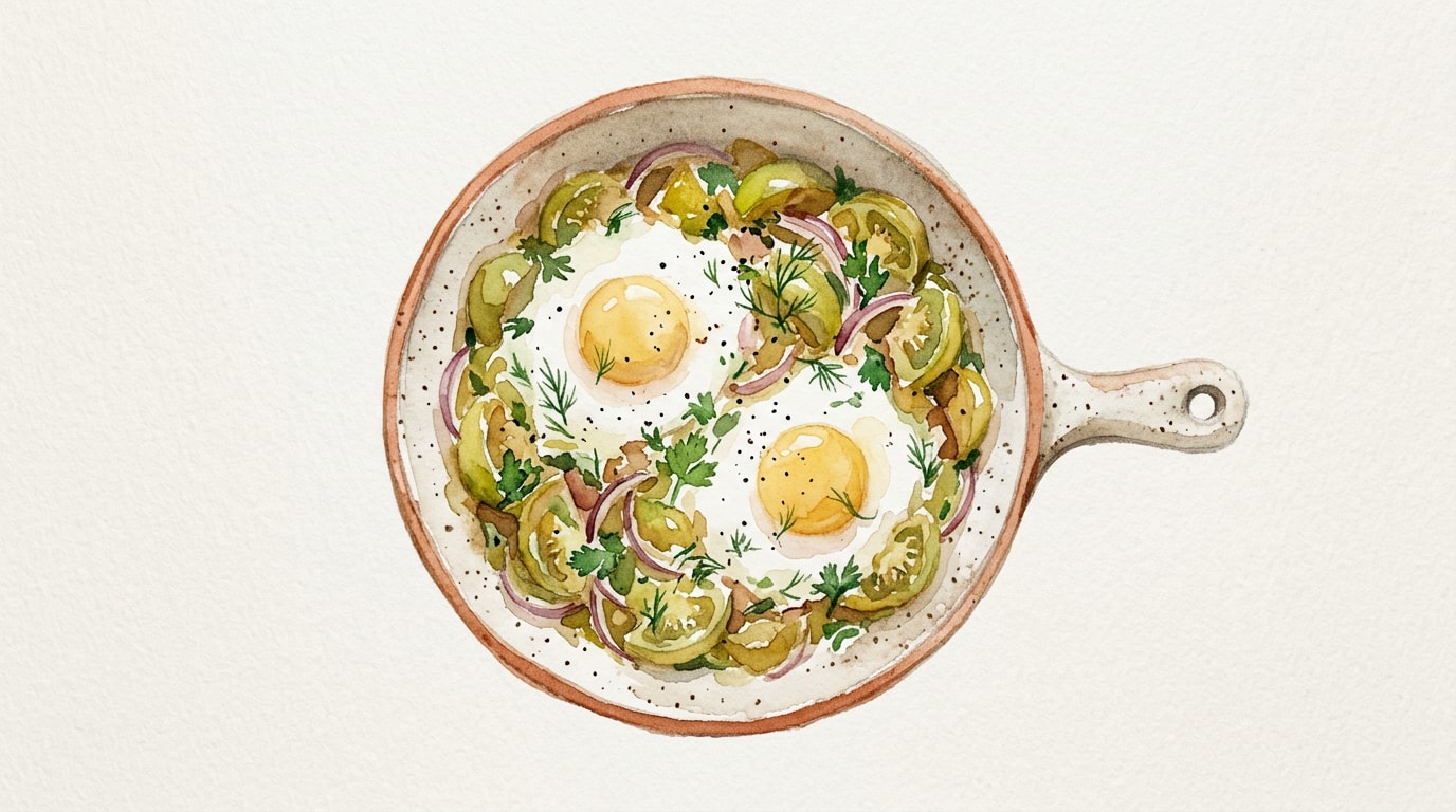 Tangy Green Tomato and Herb Skillet Eggs