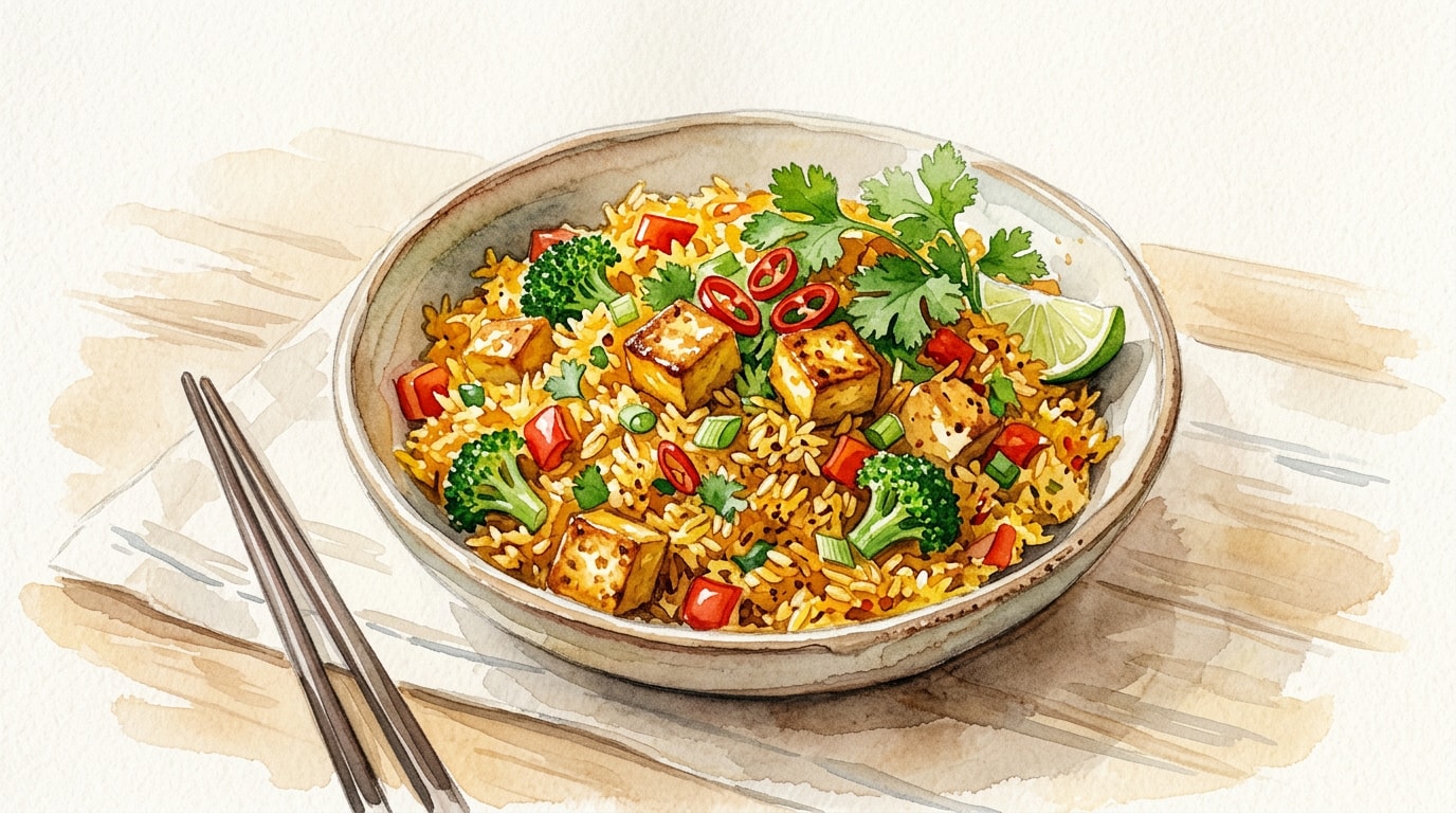 Thai Curry Coconut Pan-Fried Rice with Tofu