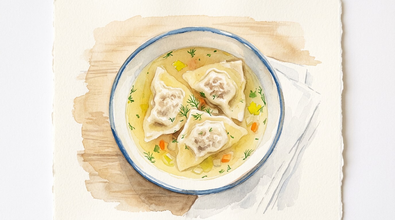 Traditional Beef Kreplach in Chicken Broth