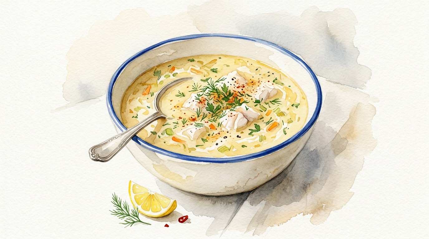 Turkish Fish Soup With Egg-Lemon Sauce